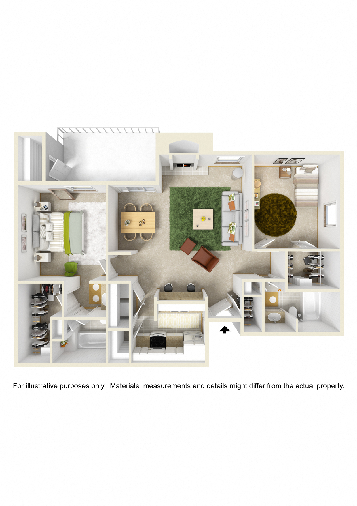 Floor plan for 2 beds, 2 baths, 945 sqft